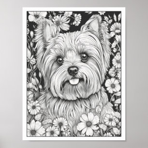 Cute Yorkshire Terrier Dog Colouring Poster