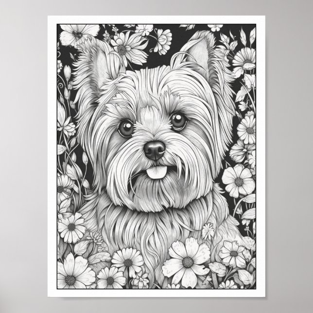 Cute Yorkshire Terrier Dog Colouring Poster (Front)