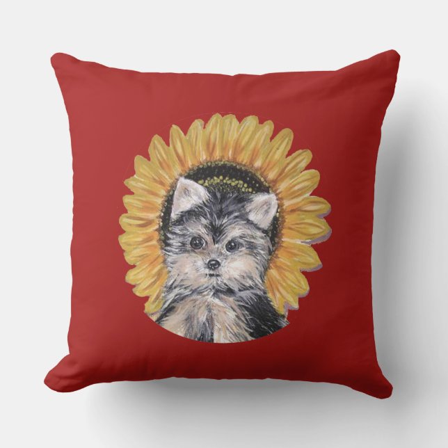 Cute Yorkshire Terrier Dog Cushion (Front)