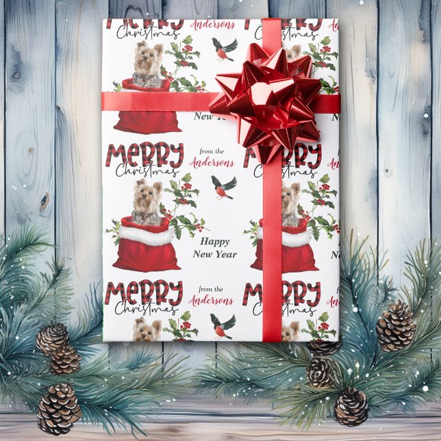 Cute Yorkshire Terrier Dog in Christmas Gift Bag Wrapping Paper (Creator Uploaded)