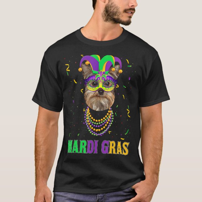 Cute Yorkshire Terrier Dog Lover Mardi Gras Carniv T-Shirt (Front)