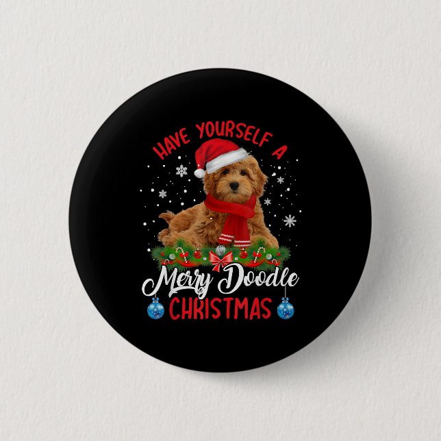 Cute Yorkshire Terrier Dog Merry Doodle Christmas 6 Cm Round Badge (Front)