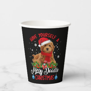 Cute Yorkshire Terrier Dog Merry Doodle Christmas Paper Cups