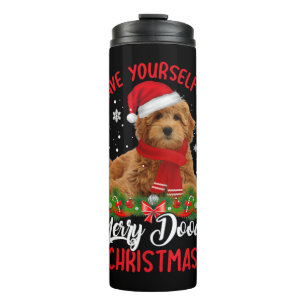 Cute Yorkshire Terrier Dog Merry Doodle Christmas Thermal Tumbler