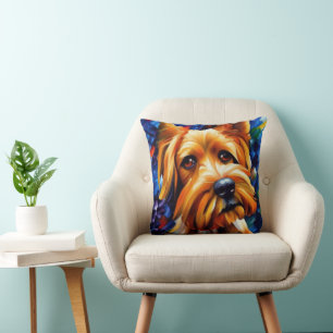Cute Yorkshire Terrier Dog Painting Poster Cushion