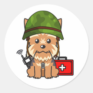 Cute Yorkshire Terrier Dog Wearing army helmet Classic Round Sticker