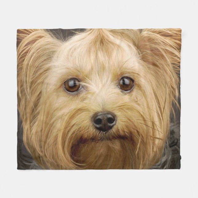 Cute Yorkshire Terrier Fleece Blanket (Front (Horizontal))