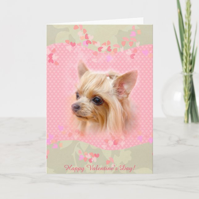 Cute Yorkshire Terrier Happy Valentine's Day Card (Front)