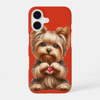 Cute Yorkshire Terrier Heart Hands Red iPhone 16 Case