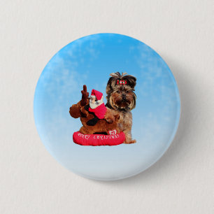 Cute Yorkshire Terrier Merry Christmas 6 Cm Round Badge