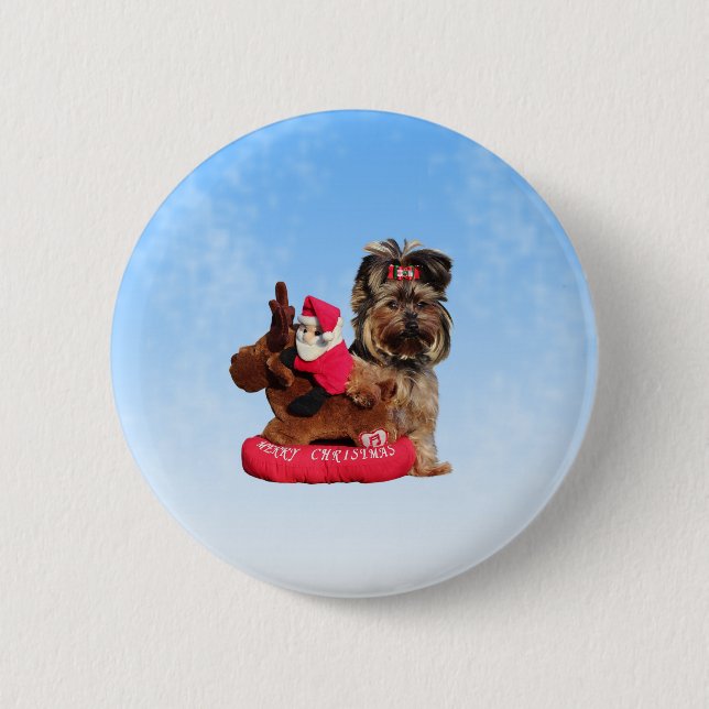 Cute Yorkshire Terrier Merry Christmas 6 Cm Round Badge (Front)