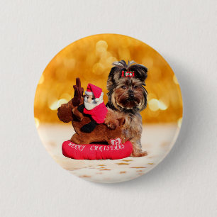 Cute Yorkshire Terrier Merry Christmas 6 Cm Round Badge