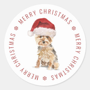 Cute Yorkshire Terrier Merry Christmas Classic Round Sticker