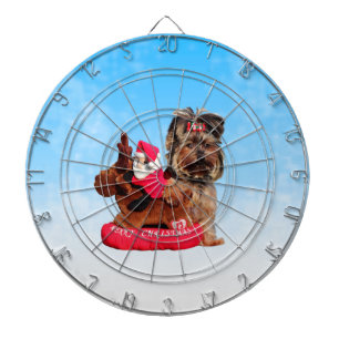 Cute Yorkshire Terrier Merry Christmas Dartboard