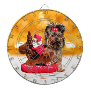 Cute Yorkshire Terrier Merry Christmas Dartboard