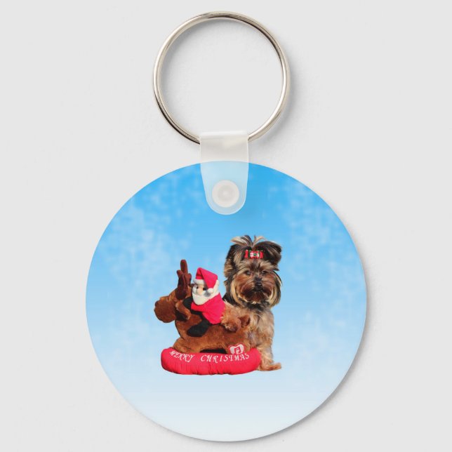 Cute Yorkshire Terrier Merry Christmas Key Ring (Front)