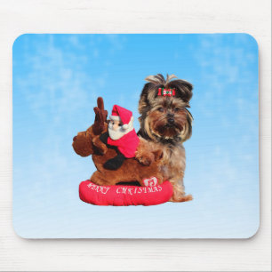 Cute Yorkshire Terrier Merry Christmas Mouse Mat