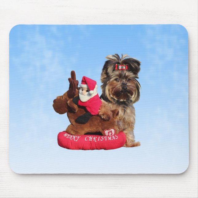 Cute Yorkshire Terrier Merry Christmas Mouse Mat (Front)