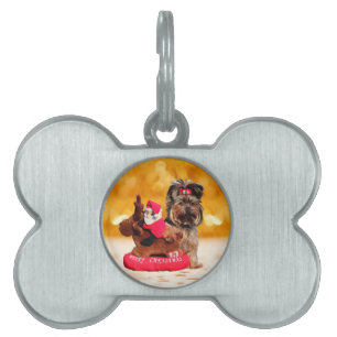 Cute Yorkshire Terrier Merry Christmas Pet Tag