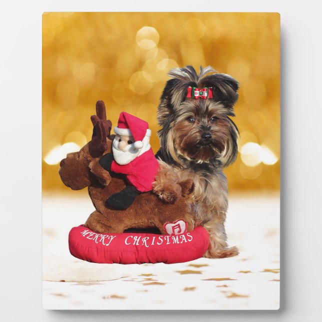 Cute Yorkshire Terrier Merry Christmas Plaque (Front)
