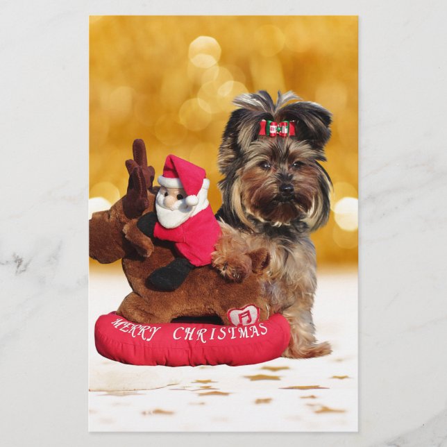 Cute Yorkshire Terrier Merry Christmas Stationery (Front)