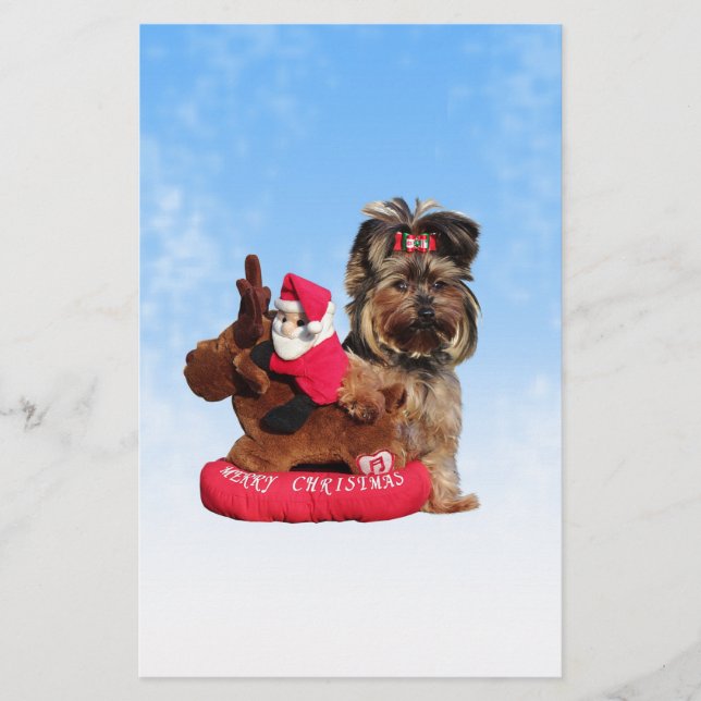 Cute Yorkshire Terrier Merry Christmas Stationery (Front)