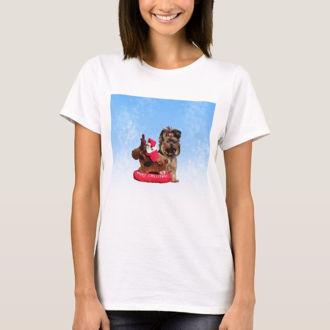 Cute Yorkshire Terrier Merry Christmas T-Shirt (Front)