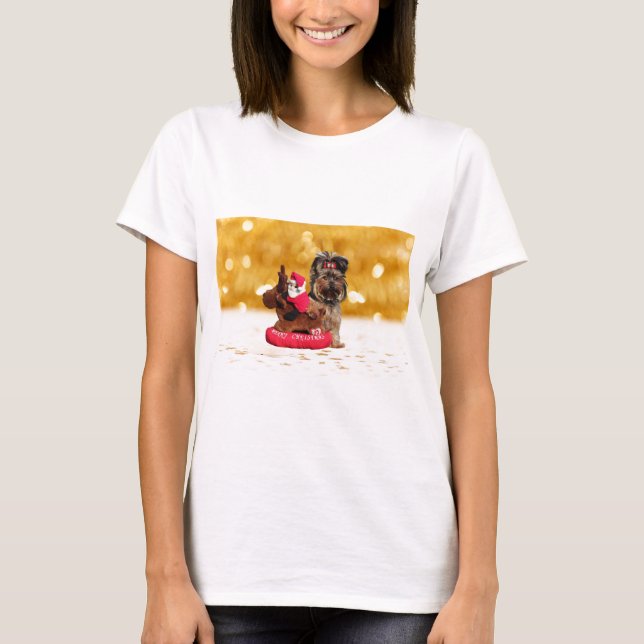 Cute Yorkshire Terrier Merry Christmas T-Shirt (Front)