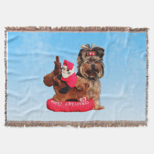 Cute Yorkshire Terrier Merry Christmas Throw Blanket