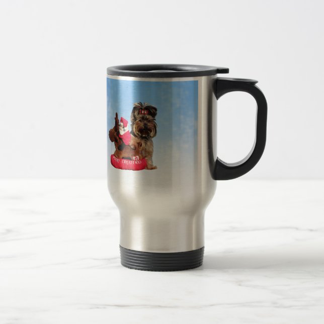 Cute Yorkshire Terrier Merry Christmas Travel Mug (Right)
