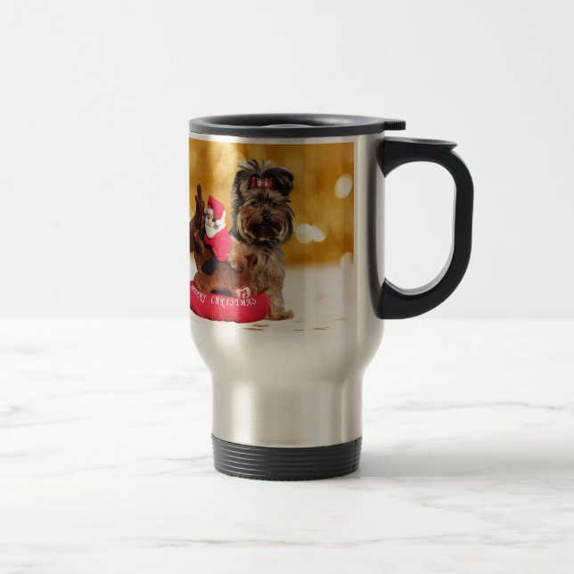Cute Yorkshire Terrier Merry Christmas Travel Mug (Right)