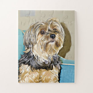 Cute Yorkshire Terrier Puppy Dog Digital art Jigsaw Puzzle