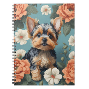 Cute Yorkshire Terrier Puppy Floral Notebook
