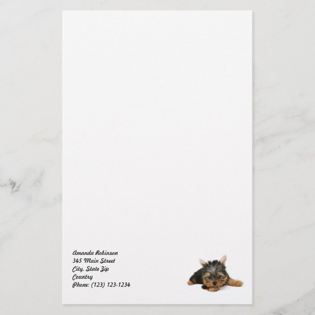 Cute Yorkshire Terrier Puppy Stationery (Front)