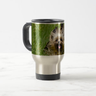 Cute Yorkshire Terrier Running Through Grass Travel Mug