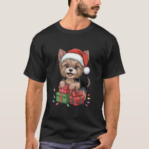 Cute Yorkshire Terrier Santa Hat Christmas Yorkie  T-Shirt