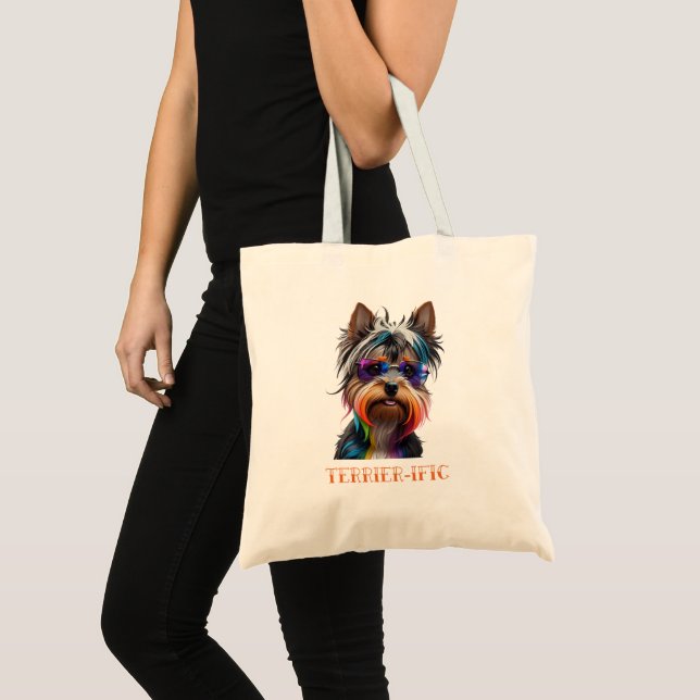 Cute Yorkshire Terrier Wearing Sunglasses Tote Bag (Front (Product))