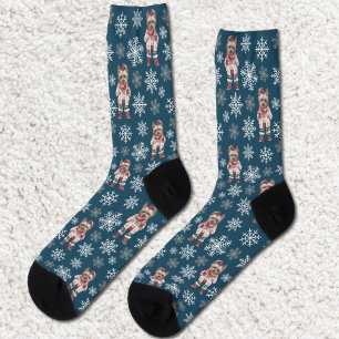 Cute Yorkshire Terrier Winter Navy Blue Socks