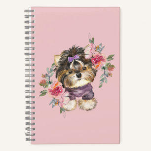 Cute Yorkshire Terrier Yorkie and Flowers Art  Notebook