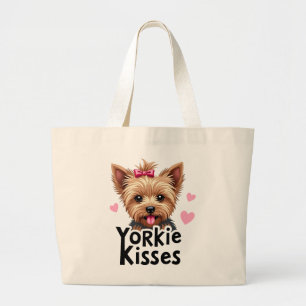 Cute Yorkshire Terrier Yorkie Kiss Puppy Dog Lover Large Tote Bag