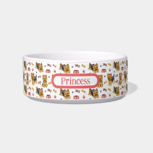 Cute Yorkshire Terriers Personalise Bowl