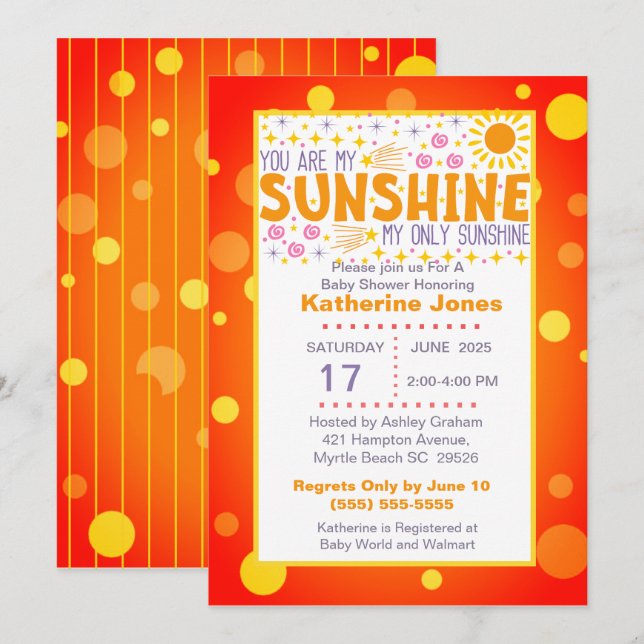 Cute You Are My Sunshine Baby Shower Invitation (Front/Back)