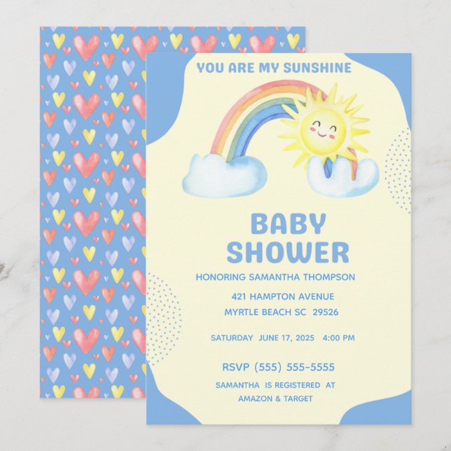 Cute You Are My Sunshine Boys Baby Shower   Invitation (Front/Back)