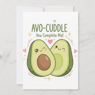 Cute You Complete Me Kawaii Avocado Couple Holiday Card