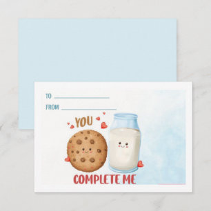 Cute You Complete Me Milk and Cookies Valentine's Card