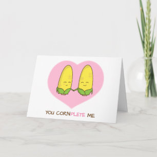 Cute You Complete Me Sweet Corn Couple Love Humour Holiday Card