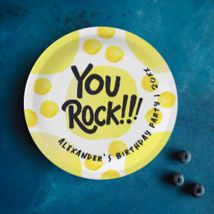 Cute You Rock Yellow And Black Modern Typography Paper Plate