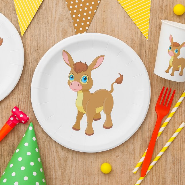Cute Young Donkey with Big Blue Eyes Paper Plate (Creator Uploaded)