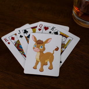 Cute Young Donkey with Big Blue Eyes Playing Cards