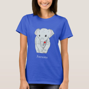 Cute Young Elephant Holding a Heart T-Shirt